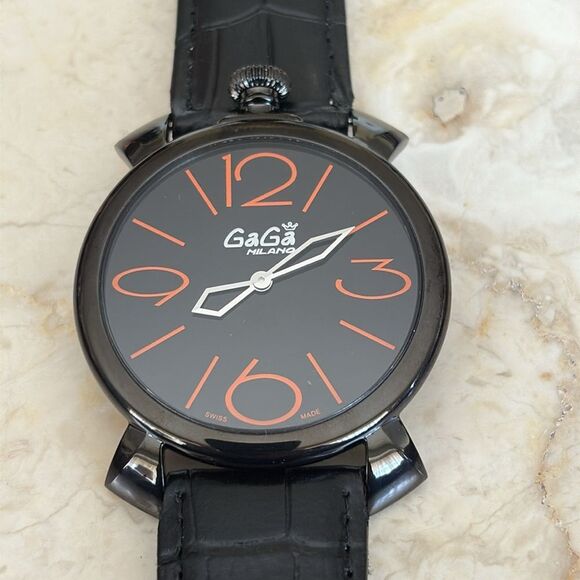 GaGa MILANO Manuale Thin 46mm 5092 Black Dial Quartz Analog Watch - Picture 3 of 10